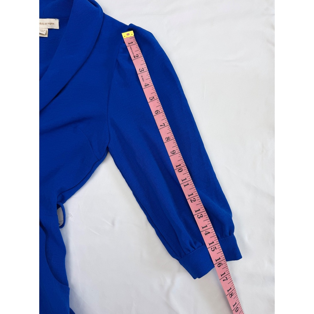 Monteau Los Angeles Royal Blue Wrap Front Romper 3/4 Puff Sleeve Small - Picture 13 of 15